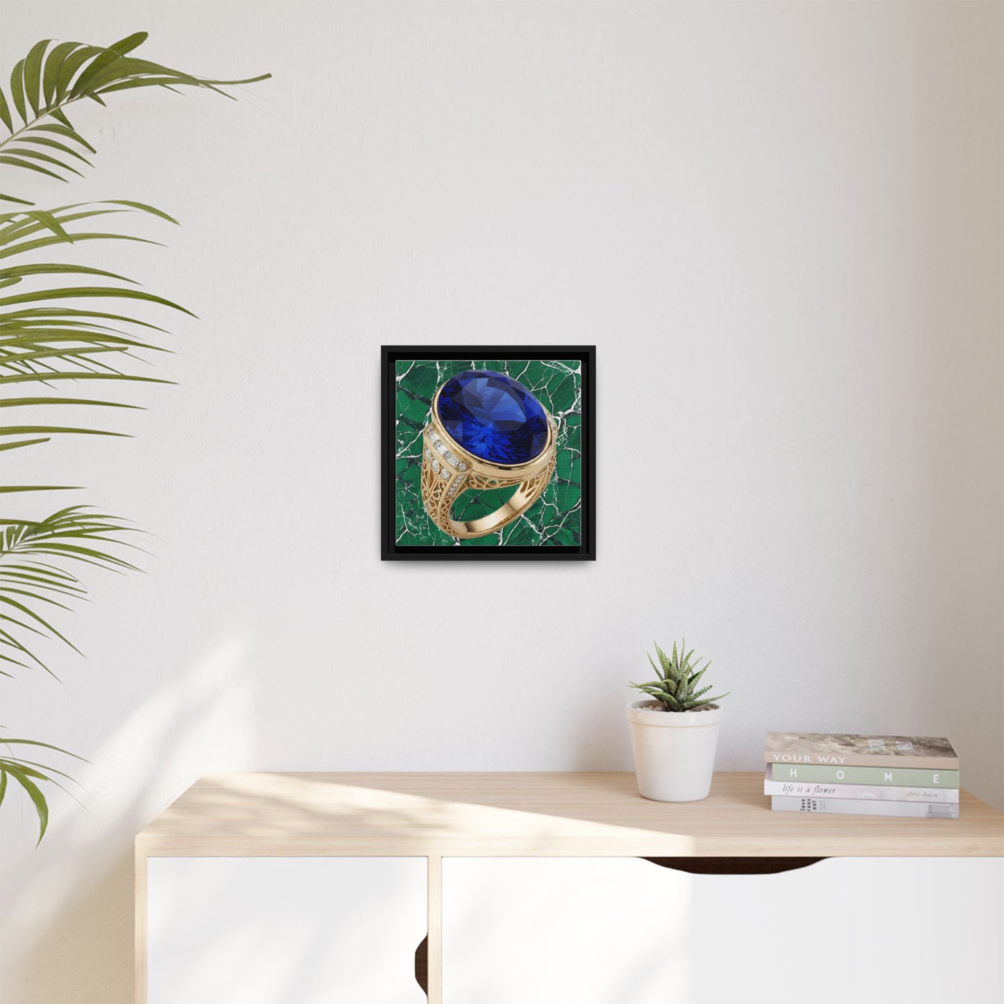 Marble Mosaic Sapphire Ring Framed Canvas