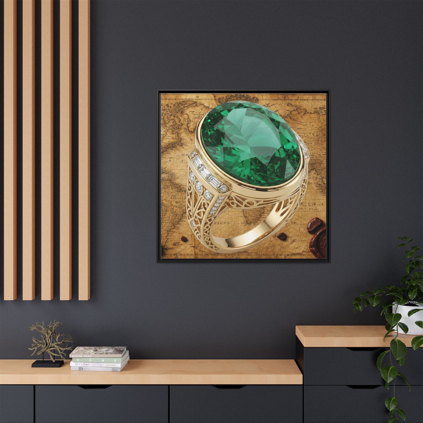 Emerald Ring Vintage Map Framed Canvas