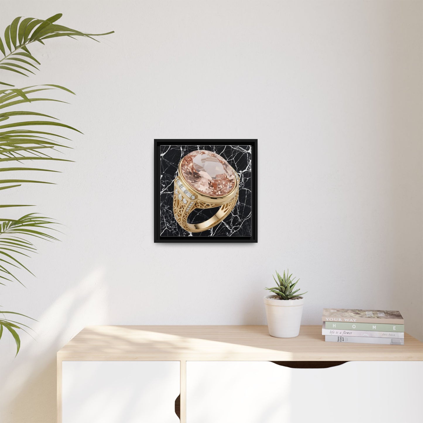 Peach Facet Morganite Marble Ring Framed Canvas