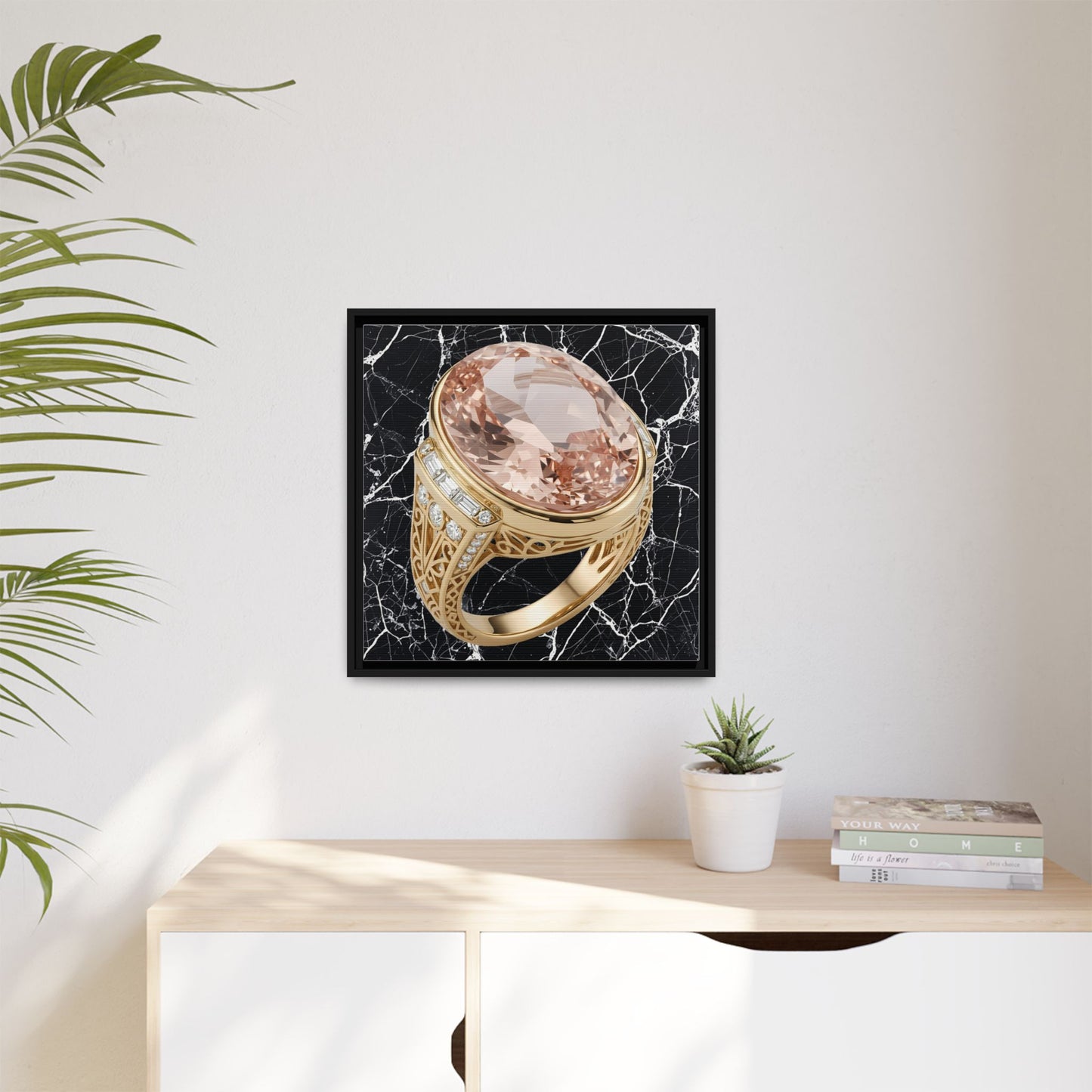 Peach Facet Morganite Marble Ring Framed Canvas