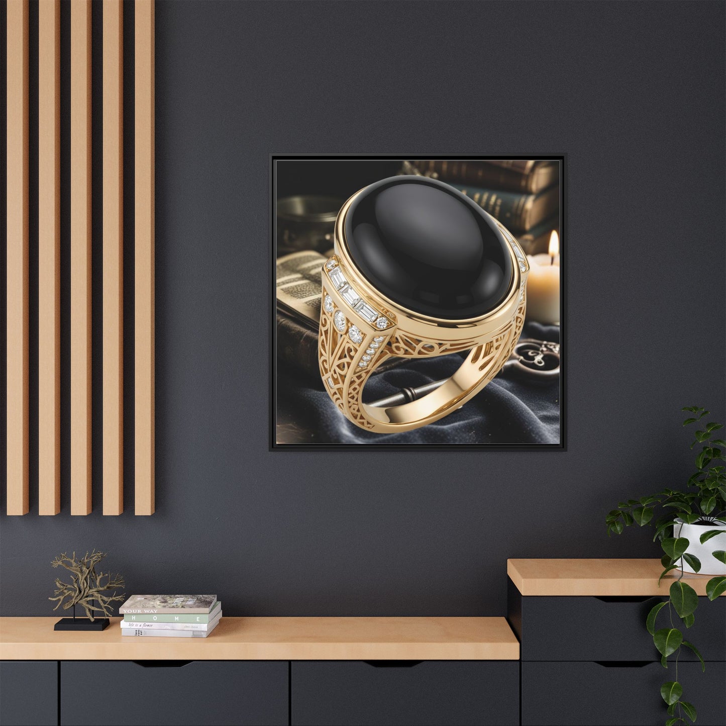 Midnight Onyx Ring Framed Canvas