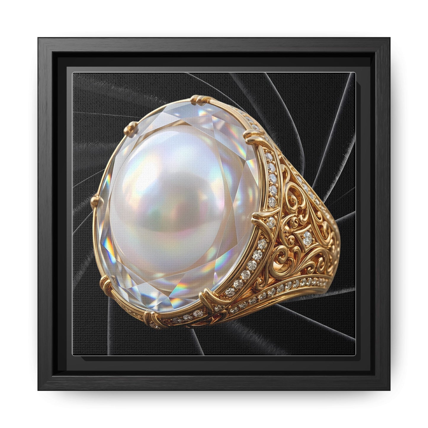 Opalescent Pearl Filigree on Black Velvet Framed Canvas
