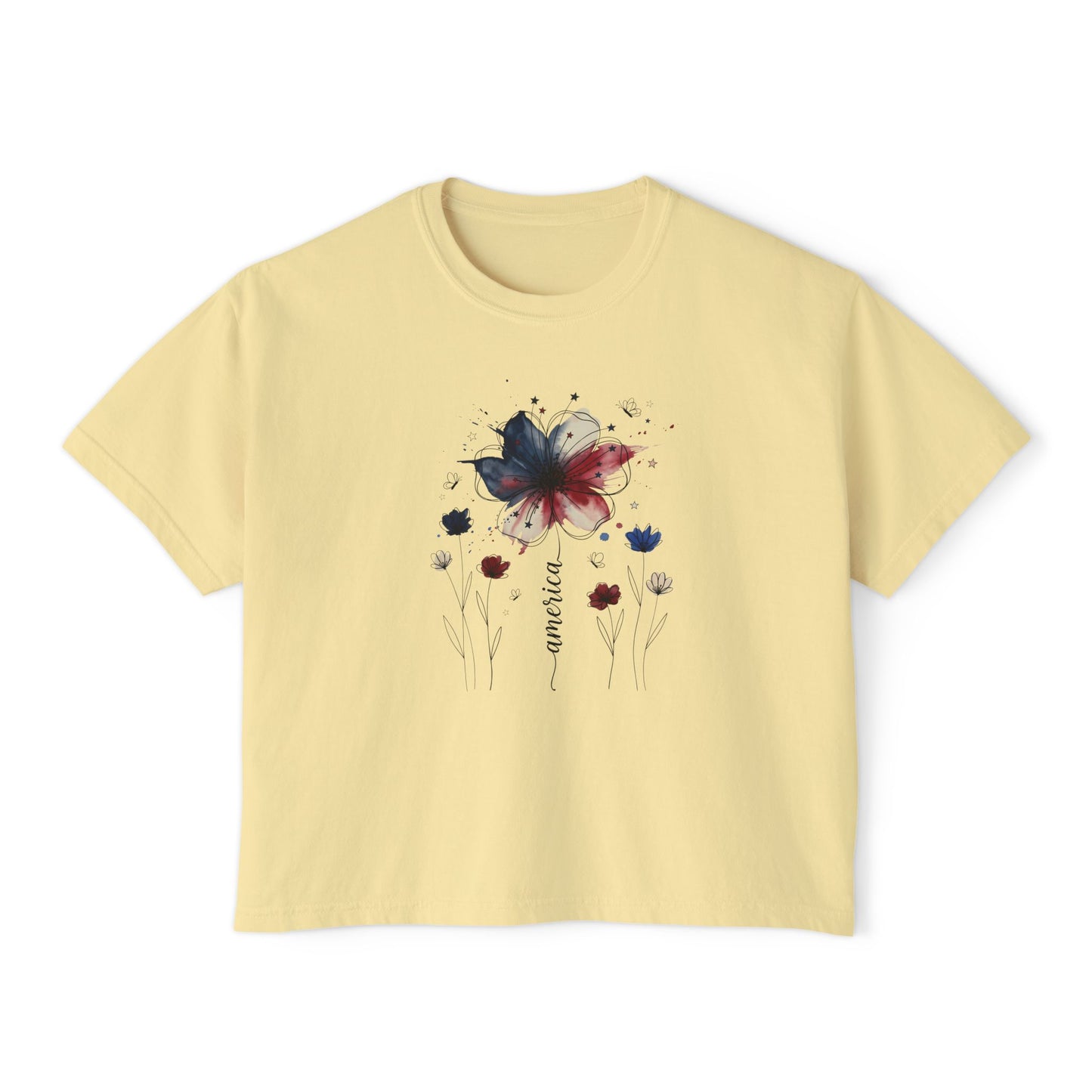 Watercolor America Butterfly Boxy Tee