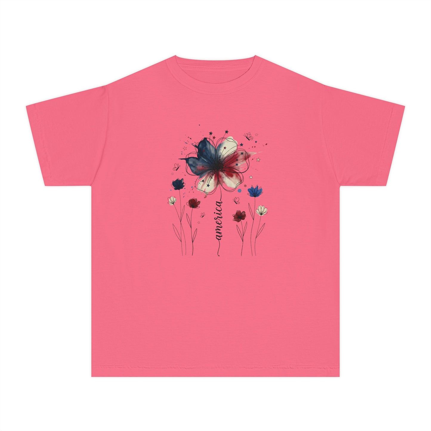 Watercolor Patriotic Butterfly Youth T-Shirt