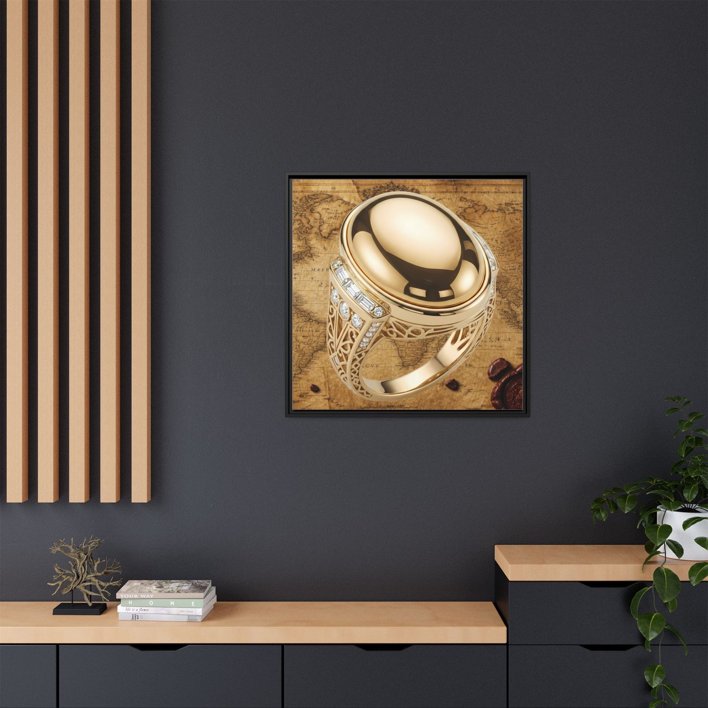 Gold Ring Old World Map Framed Art