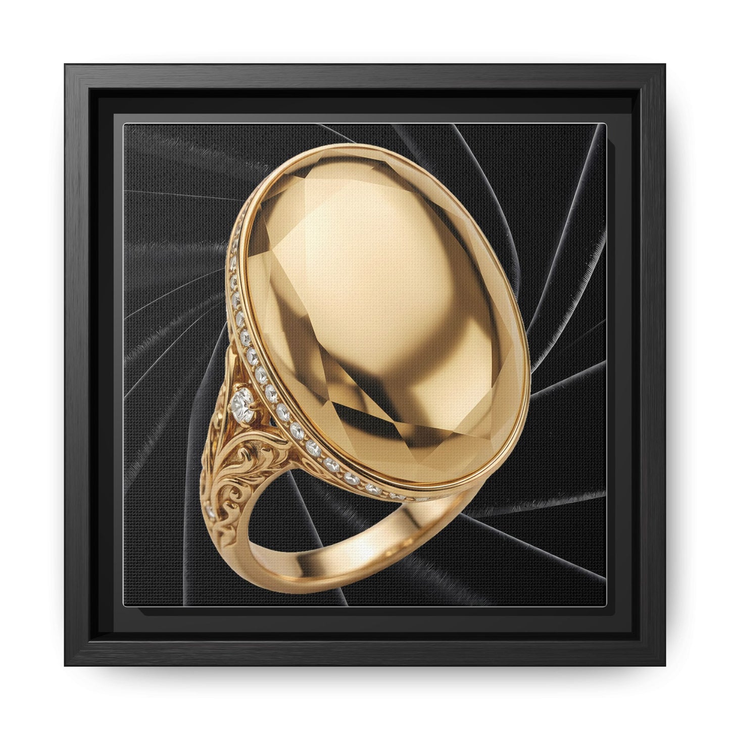 Polished Gold Oval Ring Black Velvet Framed Canvas