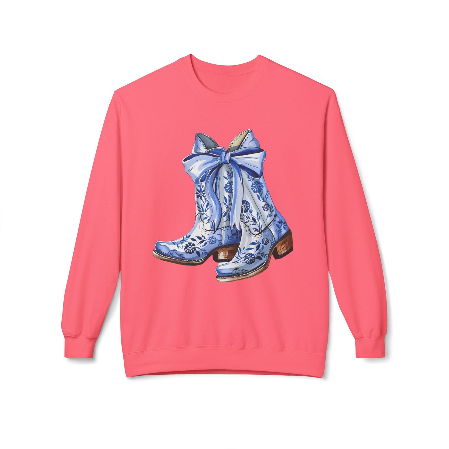 Blue Floral Cowboy Boots Crewneck Sweatshirt
