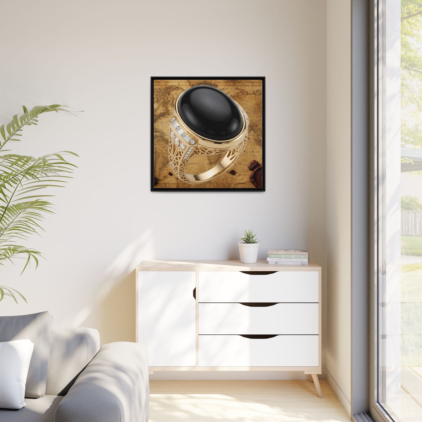 Onyx Ring Vintage Map Framed Canvas