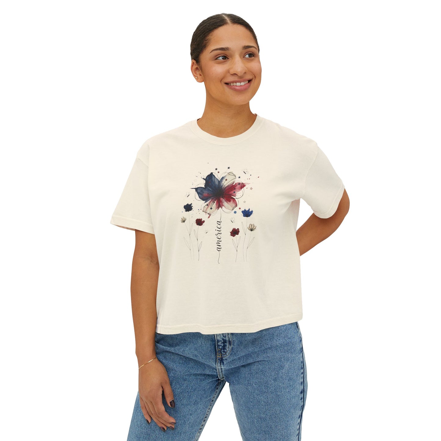 Watercolor America Butterfly Boxy Tee
