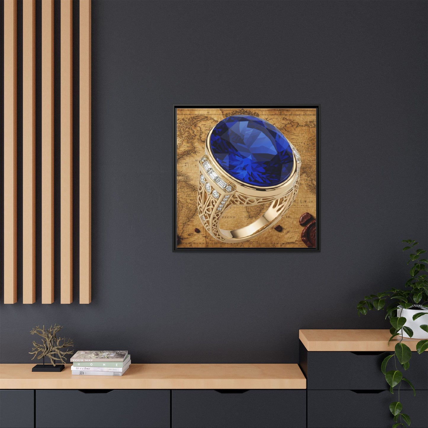 Faceted Sapphire Ring Framed Canvas