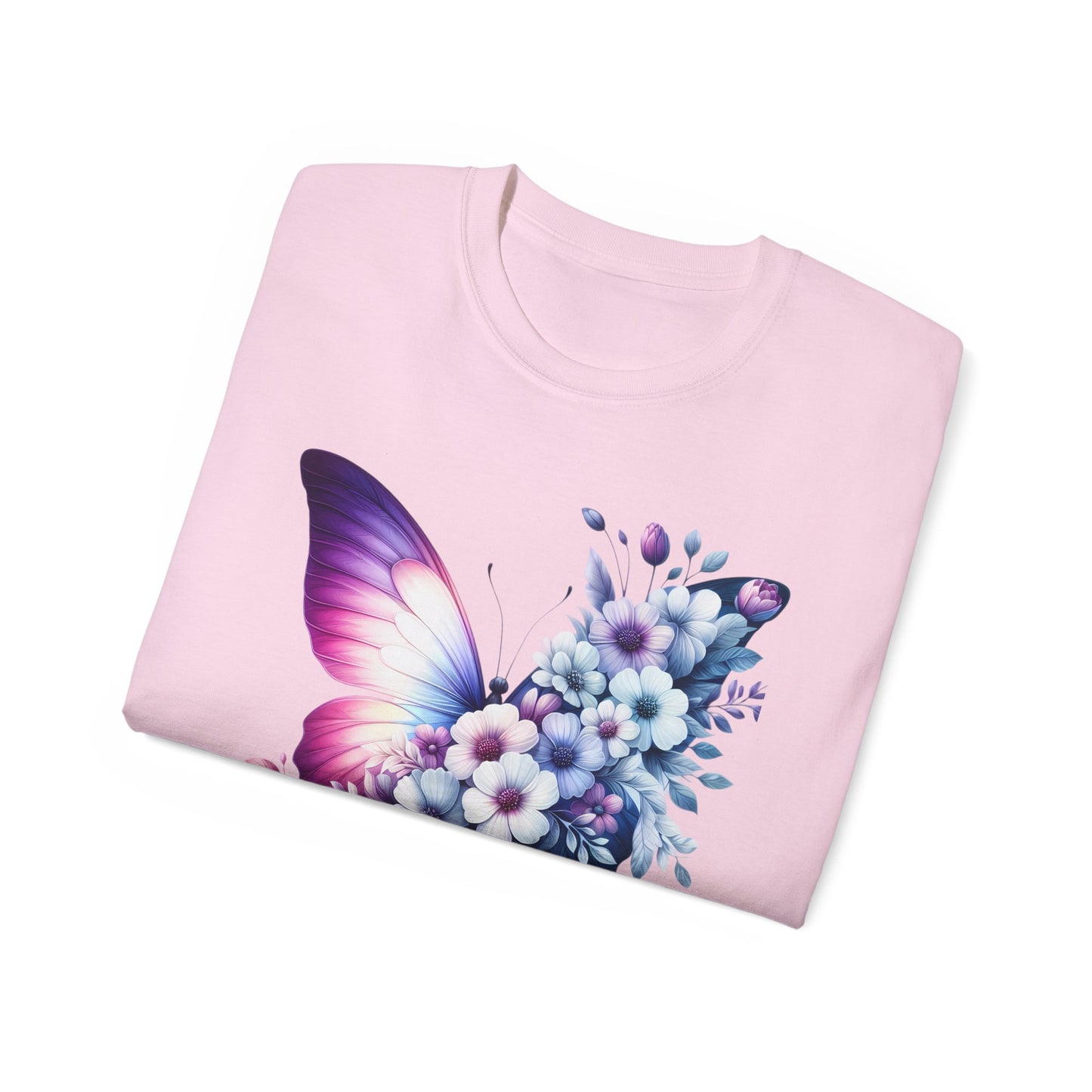 Purple Butterfly Floral Graphic T-Shirt