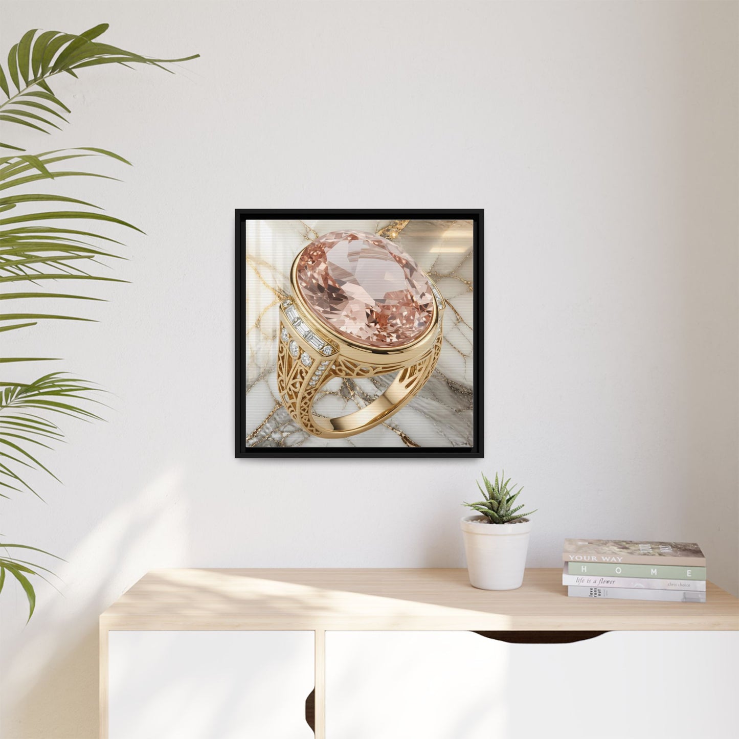 Morganite Ring on Marble Framed Canvas