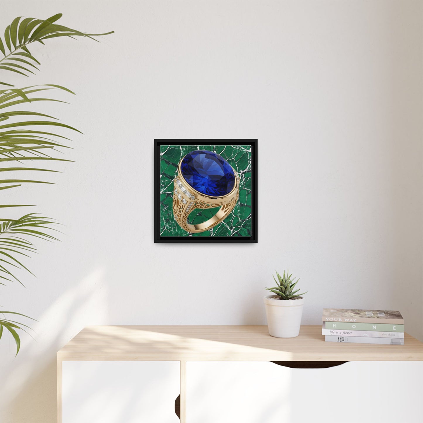 Marble Mosaic Sapphire Ring Framed Canvas