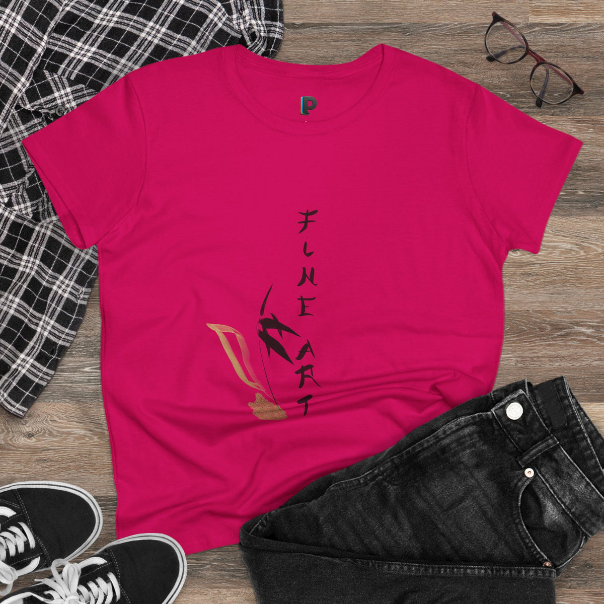 Fine Art Swallow & Gold Accent Front Print Women’s Tee