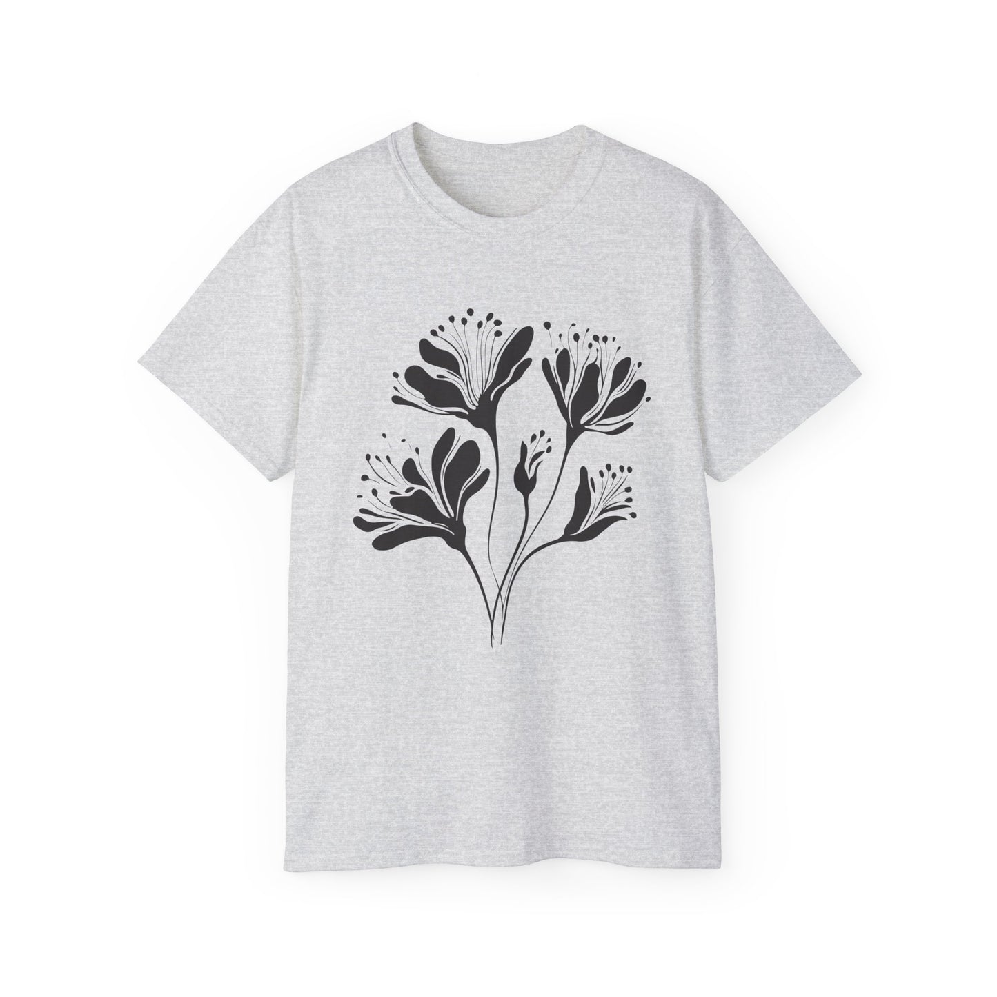 Minimal Black Floral Cotton Tee