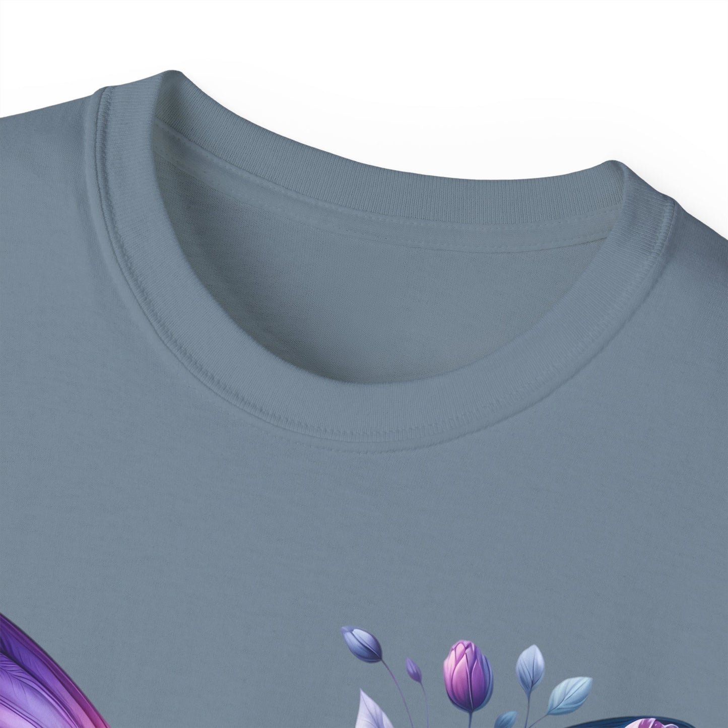 Purple Butterfly Floral Graphic T-Shirt