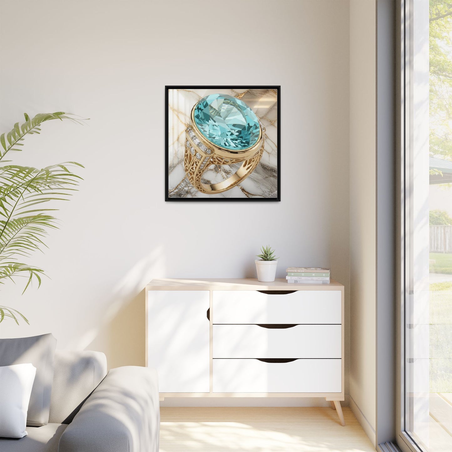Aquamarine Marble Ring Framed Canvas