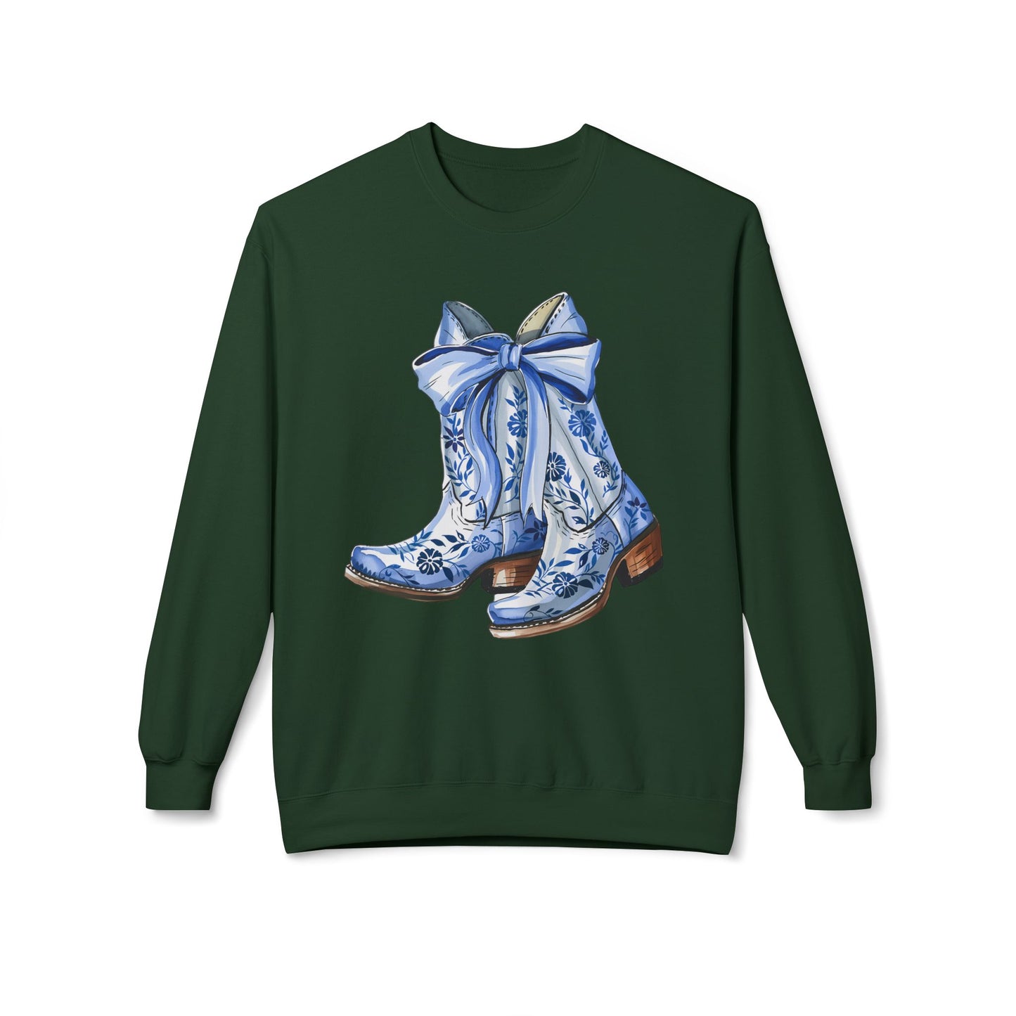 Blue Floral Cowboy Boots Crewneck Sweatshirt