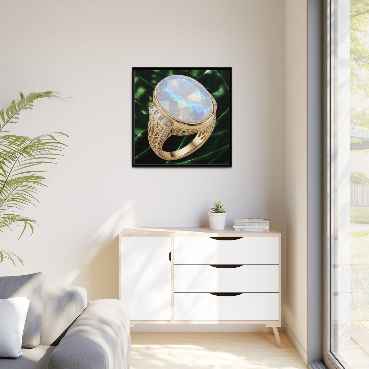 Oval Moonstone Radiance Ring Framed Canvas