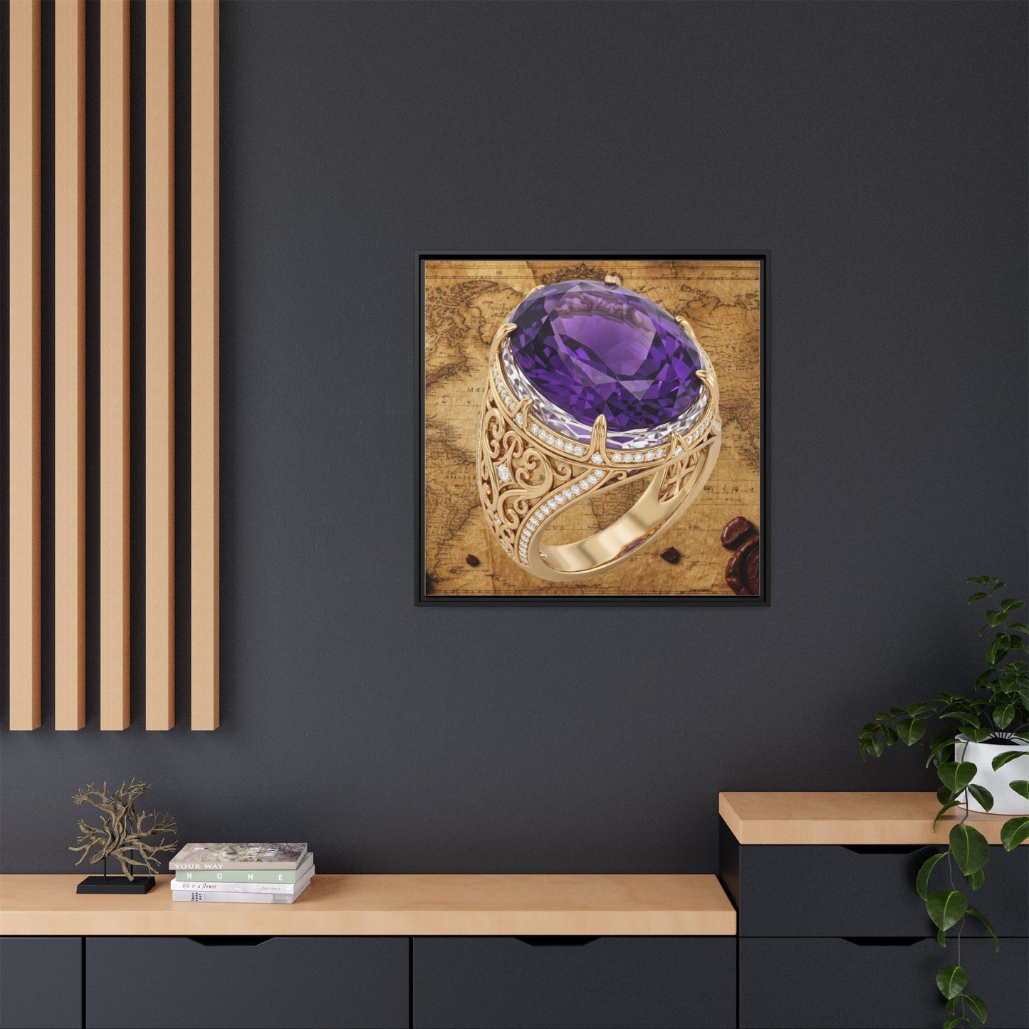 Ornate Amethyst Ring Framed Canvas