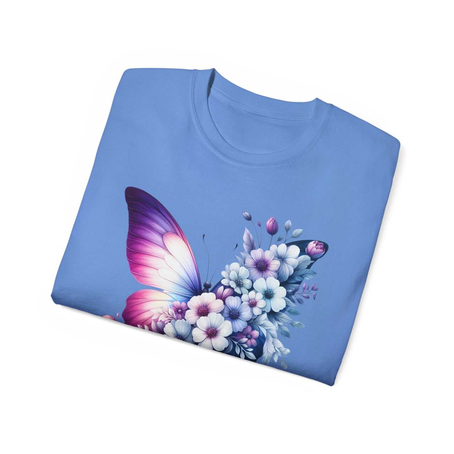 Purple Butterfly Floral Graphic T-Shirt