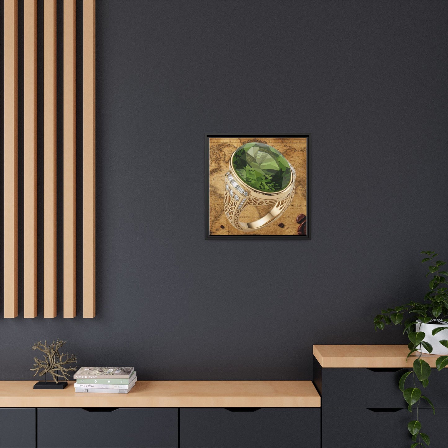 Peridot Ring Illustration Framed Canvas