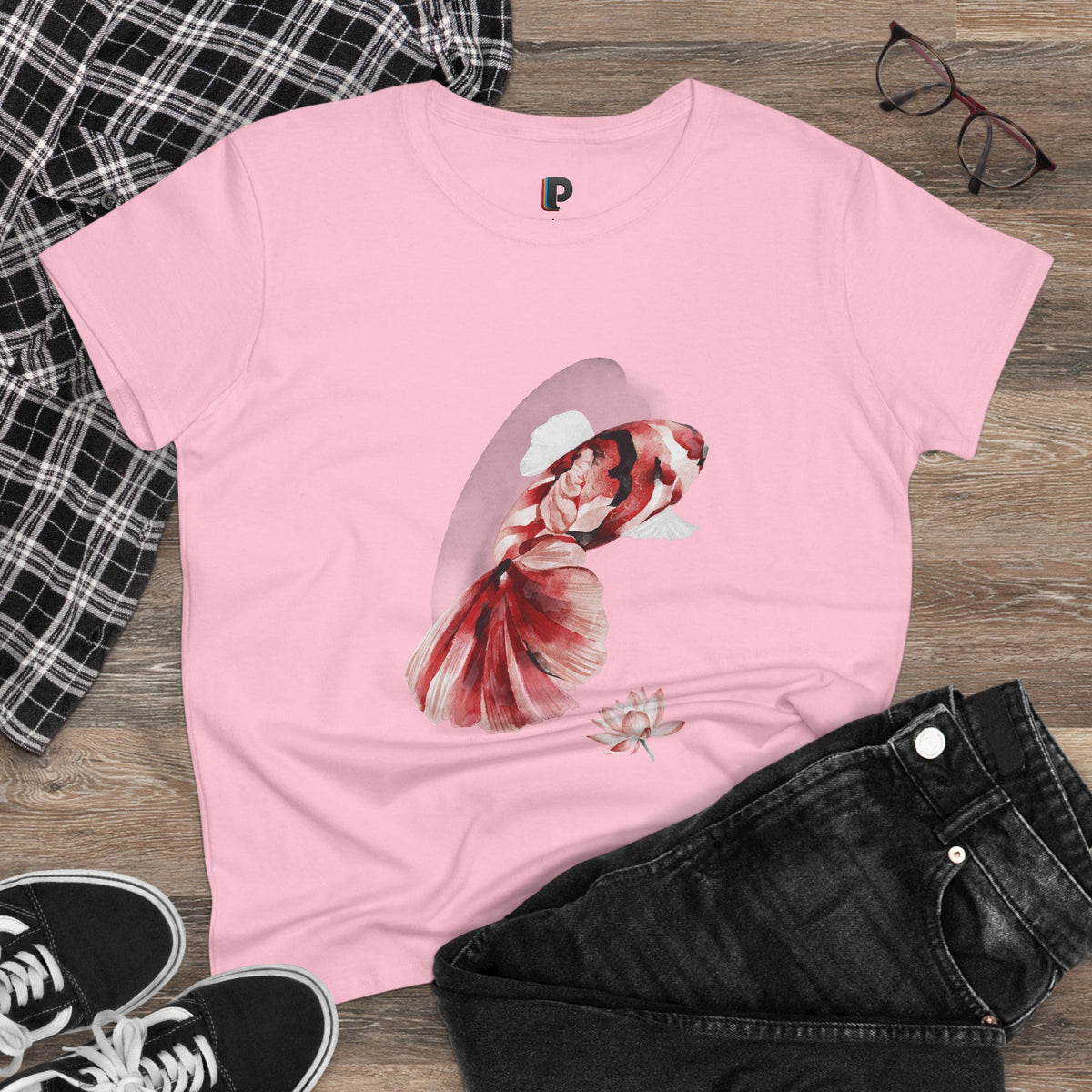 Crimson Betta & Lotus Watercolor Women’s Tee