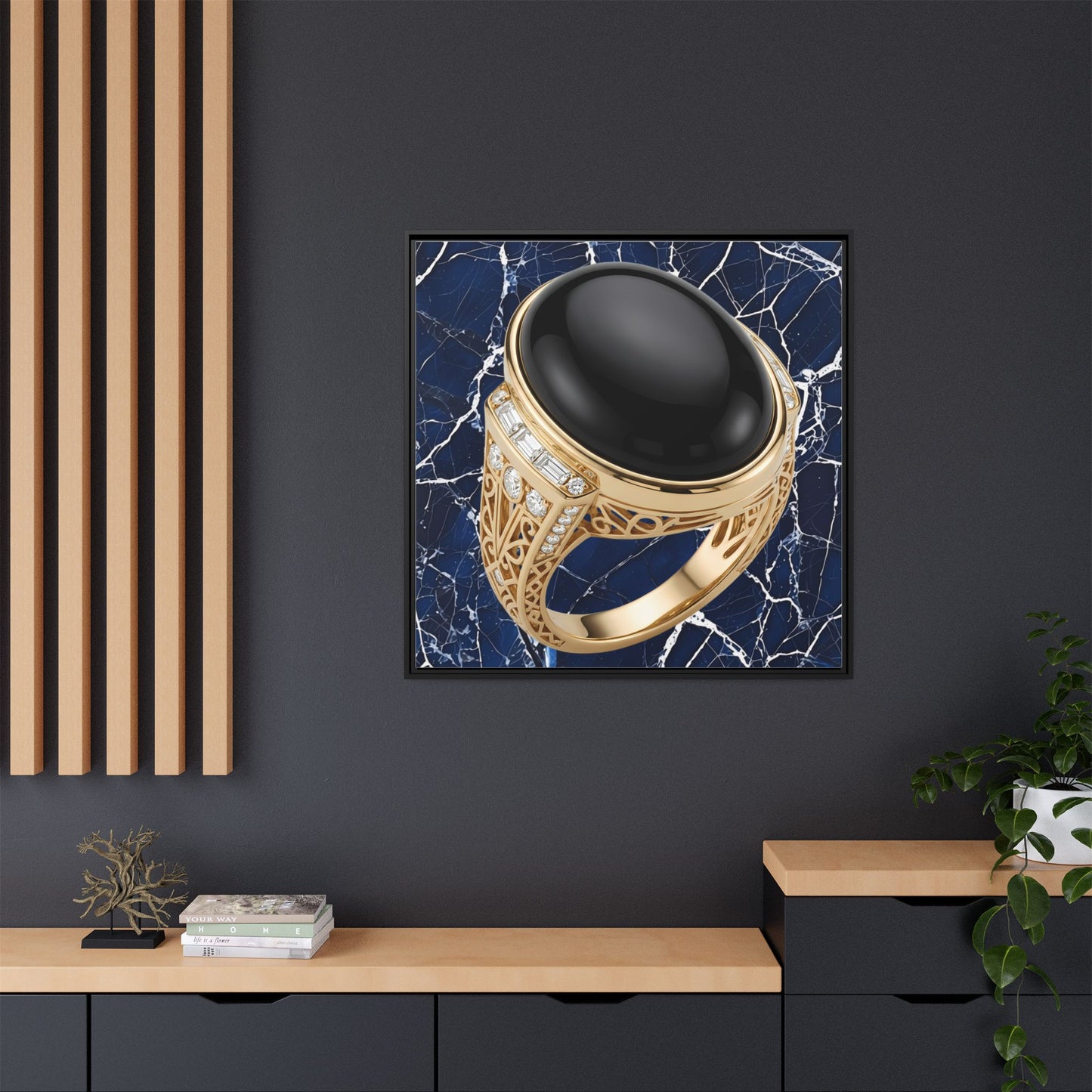 Sable Onyx Marble Ring Framed Canvas