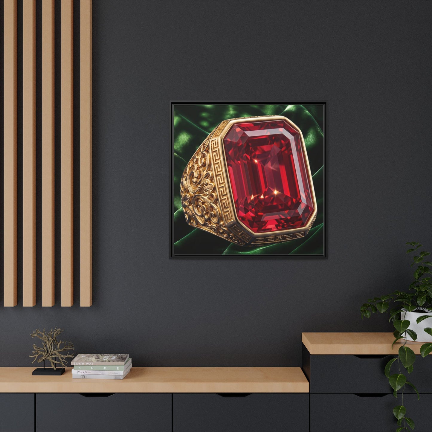 Emerald-Cut Ruby Geometric Ring Framed Canvas