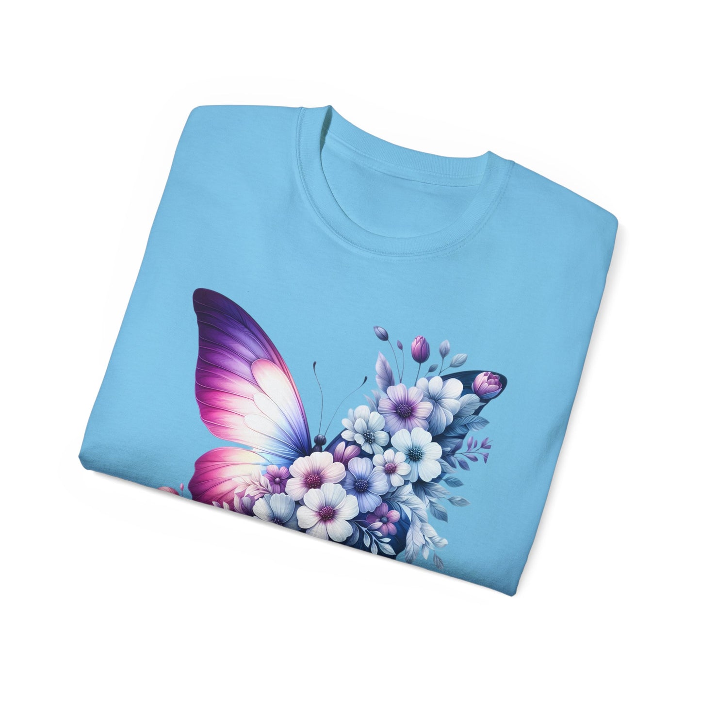 Purple Butterfly Floral Graphic T-Shirt