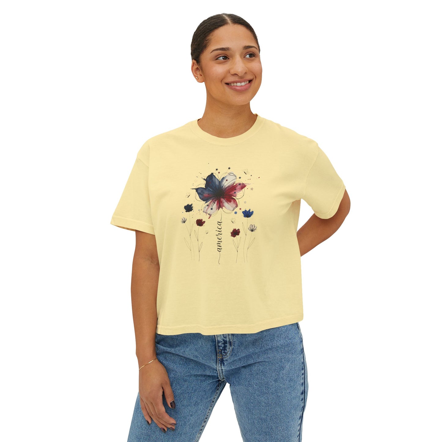 Watercolor America Butterfly Boxy Tee