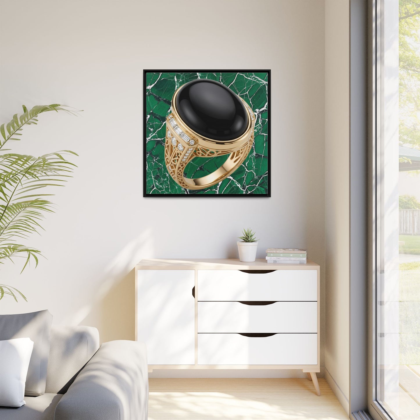 Emerald Vein Onyx Ring Framed Canvas