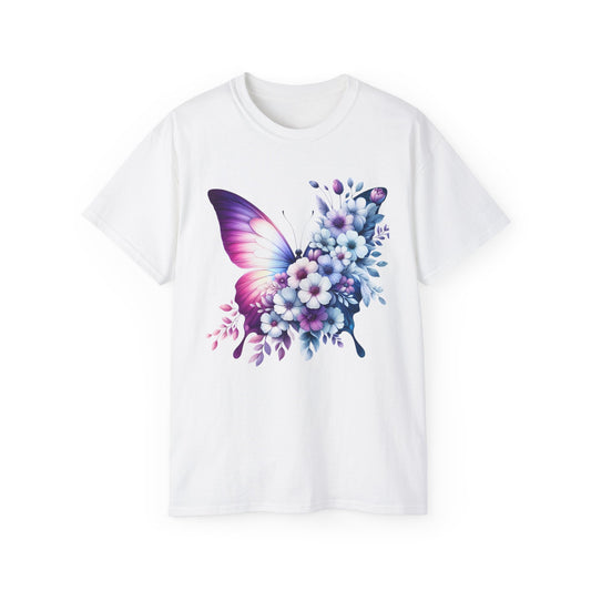 Purple Butterfly Floral Graphic T-Shirt
