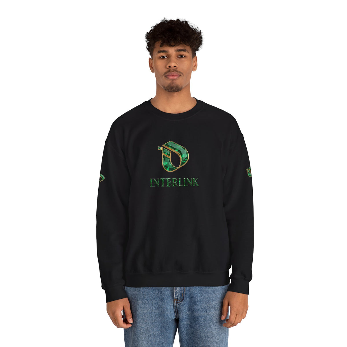 Emerald Gemstone Crewneck Sweatshirt with Interlink Graphic
