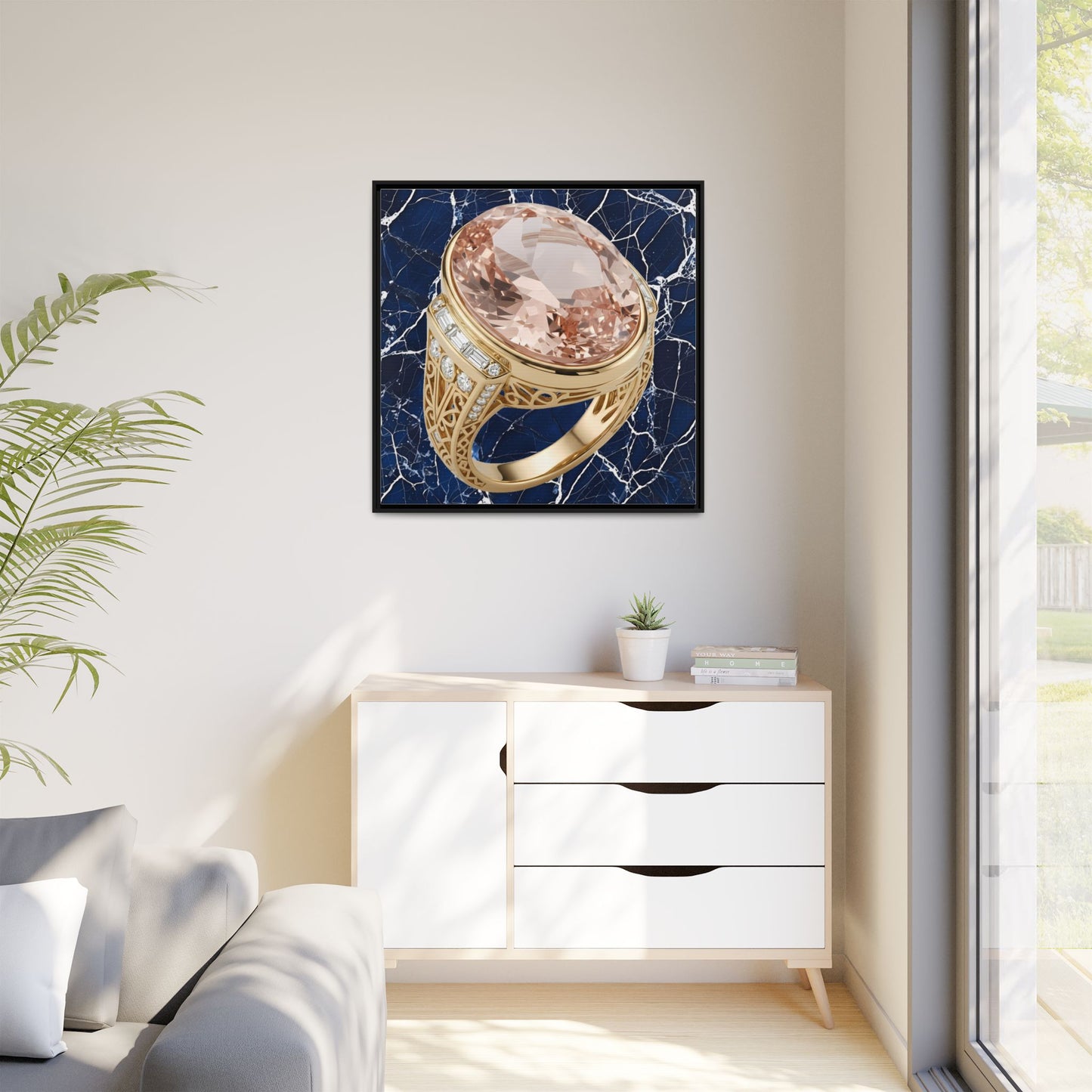 Morganite Ring with Marble Veins Framed Canvas