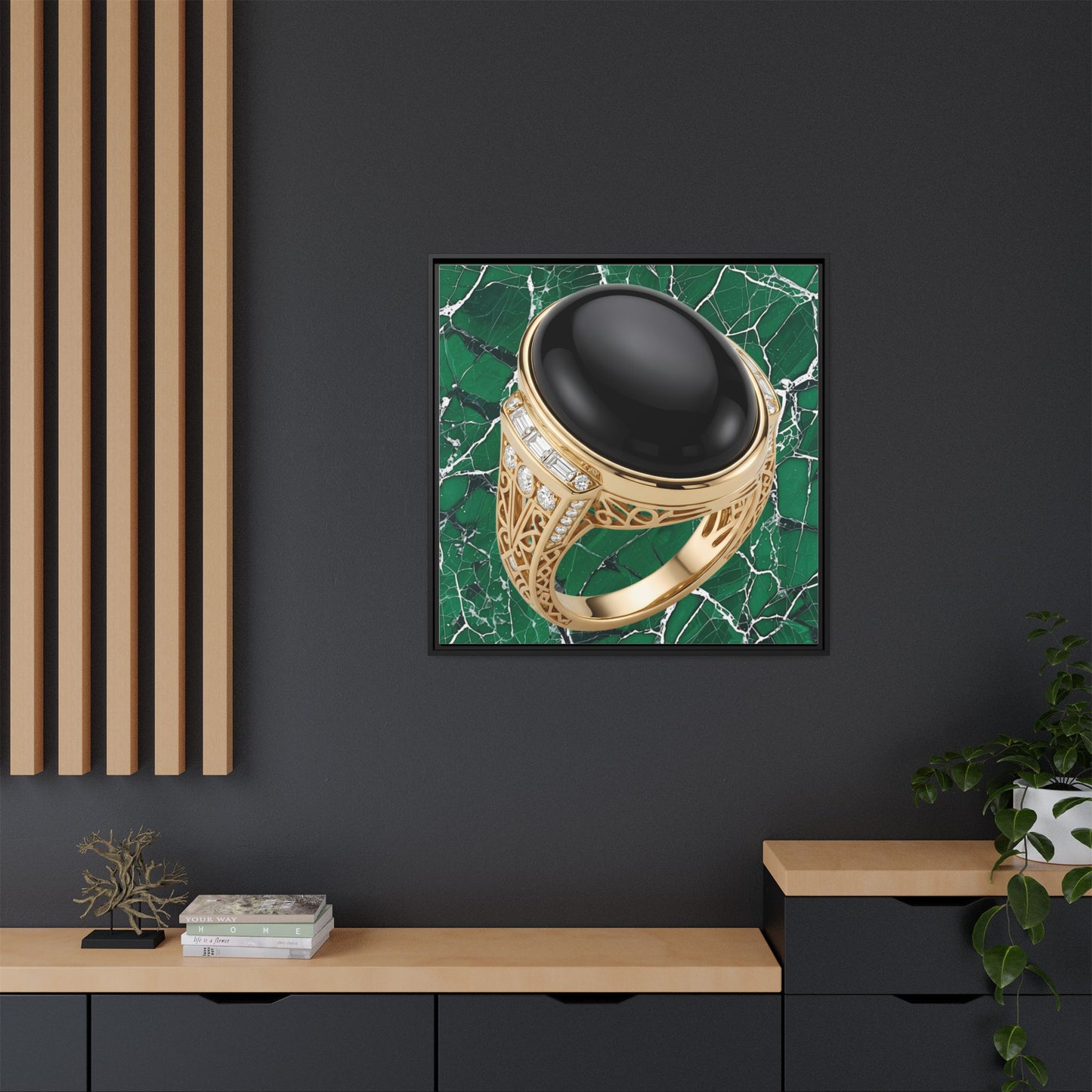 Emerald Vein Onyx Ring Framed Canvas