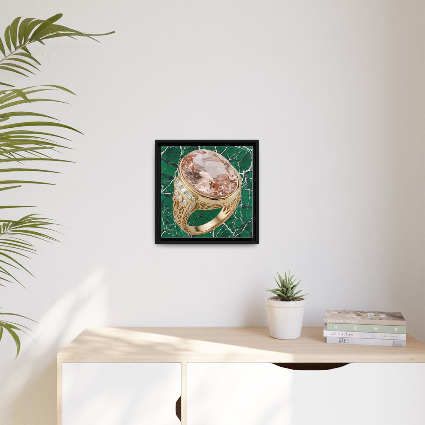 Verdant Morganite Halo Ring Framed Canvas