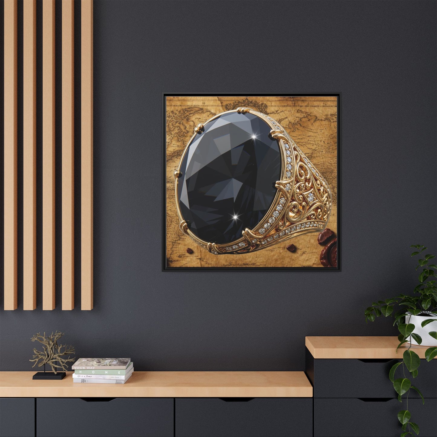 Black Diamond Ornate Mount Framed Canvas