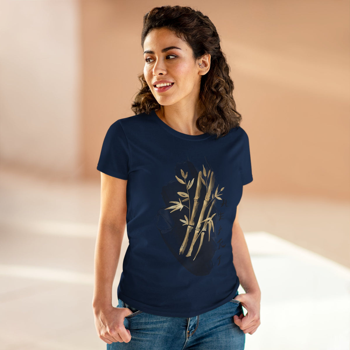 Golden Bamboo Ink Brush Front Print Women’s Tee