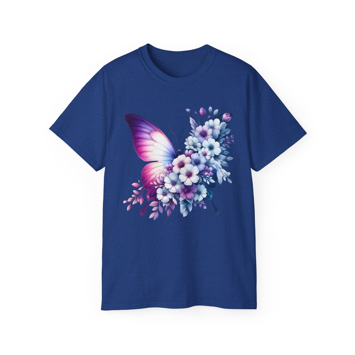 Purple Butterfly Floral Graphic T-Shirt