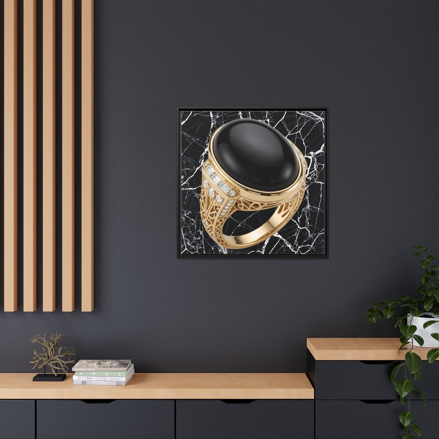 Midnight Marble Onyx Ring Framed Canvas