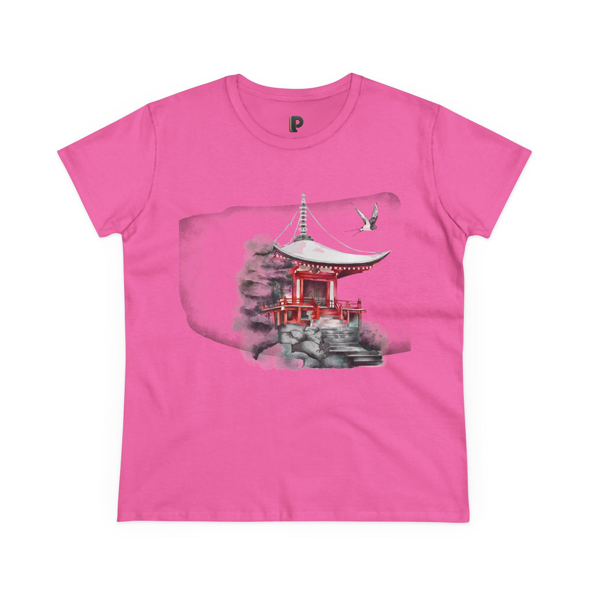 Watercolor Red Pagoda Front Print Women’s Tee