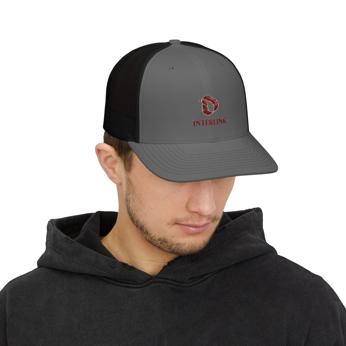 Interlink Logo Cotton-Blend Mesh Trucker Cap