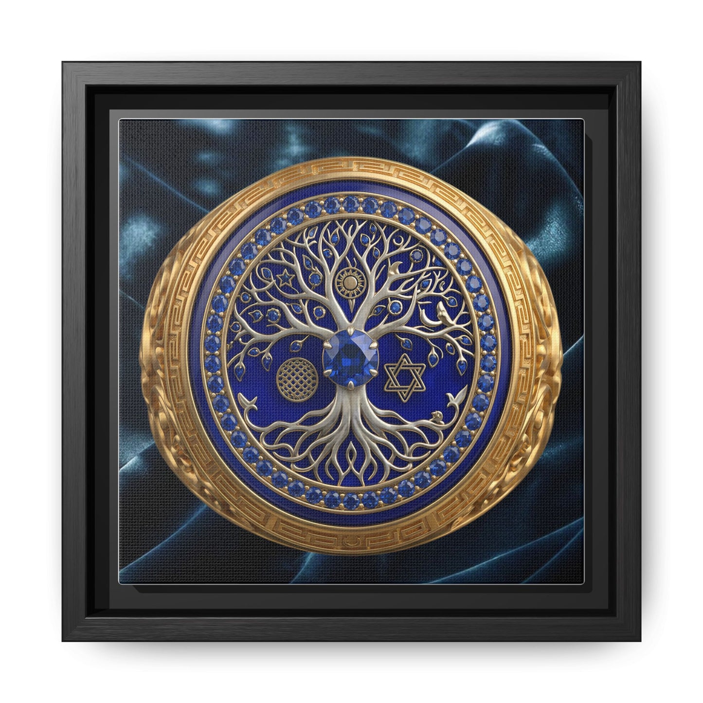 Blue & Gold Tree of Life Medallion Canvas