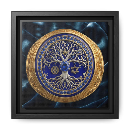 Blue & Gold Tree of Life Medallion Canvas