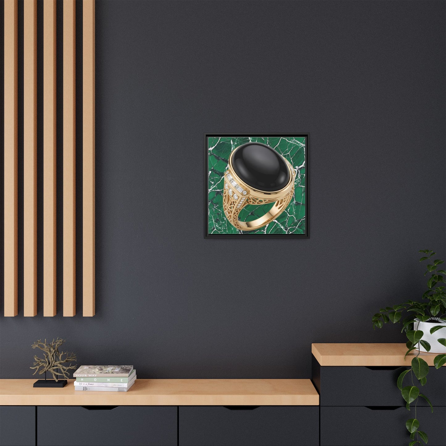 Emerald Vein Onyx Ring Framed Canvas