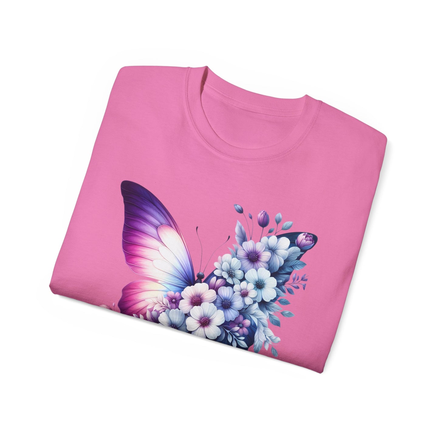 Purple Butterfly Floral Graphic T-Shirt