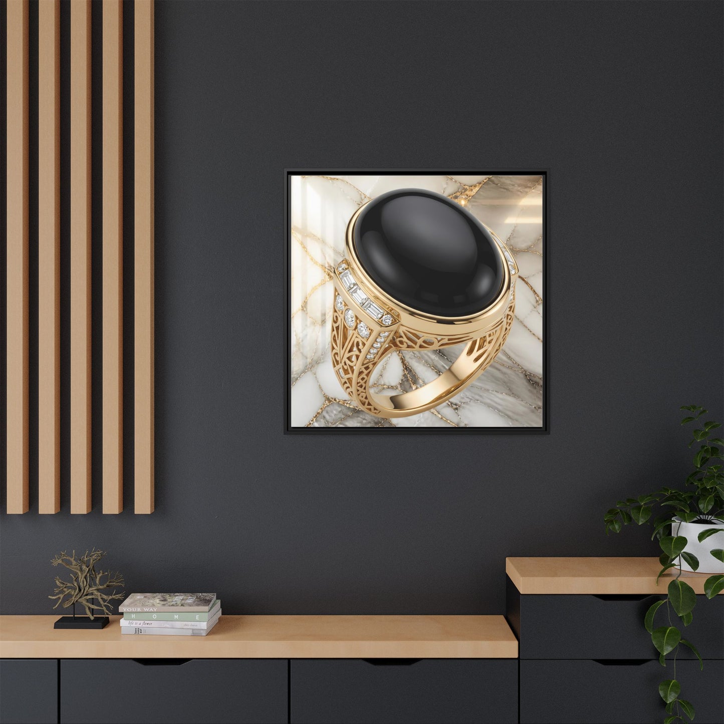 Ivory Vein Onyx Ring Framed Canvas