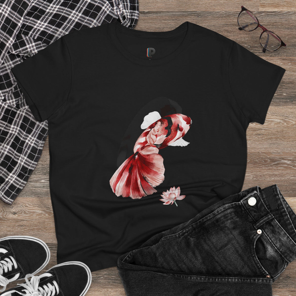 Crimson Betta & Lotus Watercolor Women’s Tee