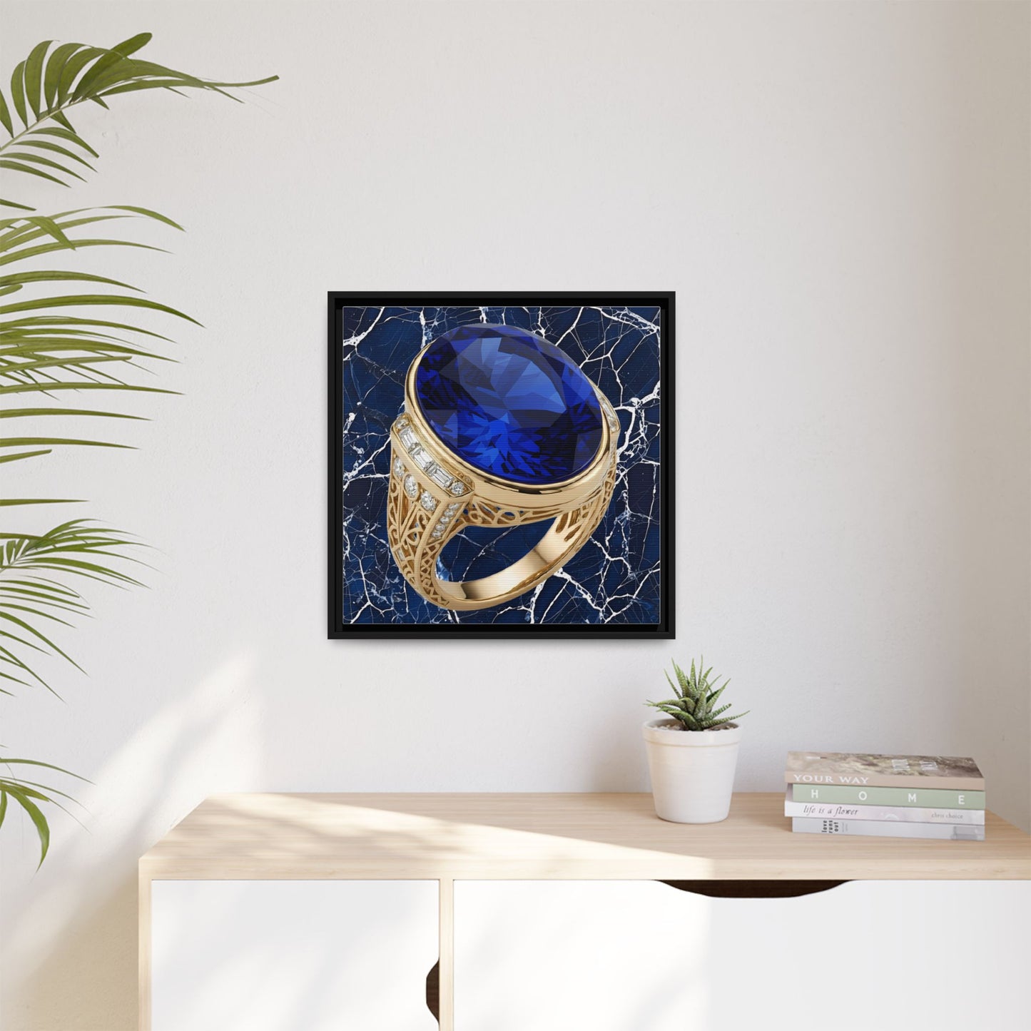 Faceted Sapphire Jewellery Framed Canvas